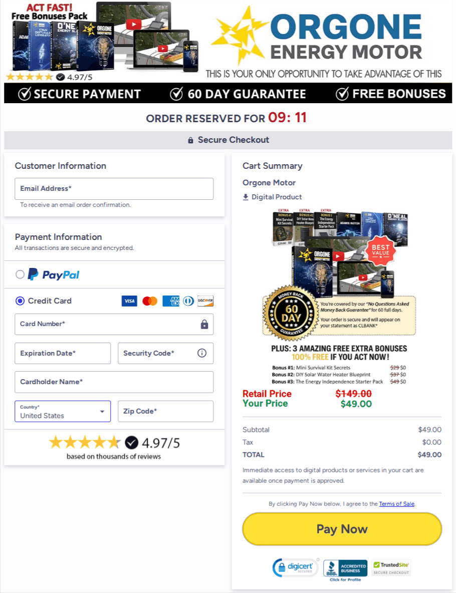 Orgone Energy Motor Checkout